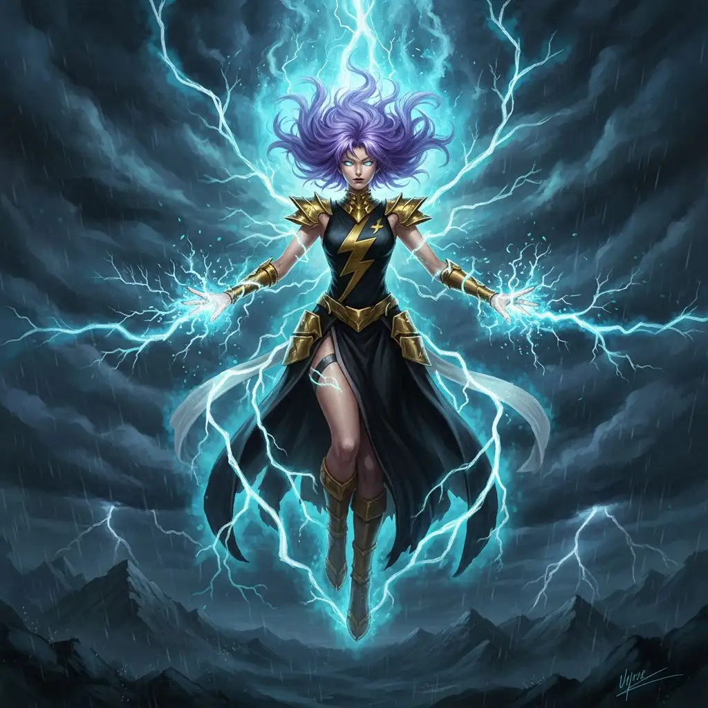 Yoruichi God of Thunder fan art amidst lightning in a stormy sky