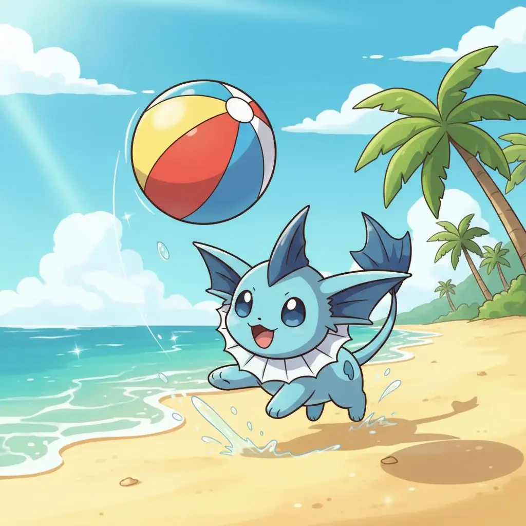 Cute Vaporeon playing on a beach