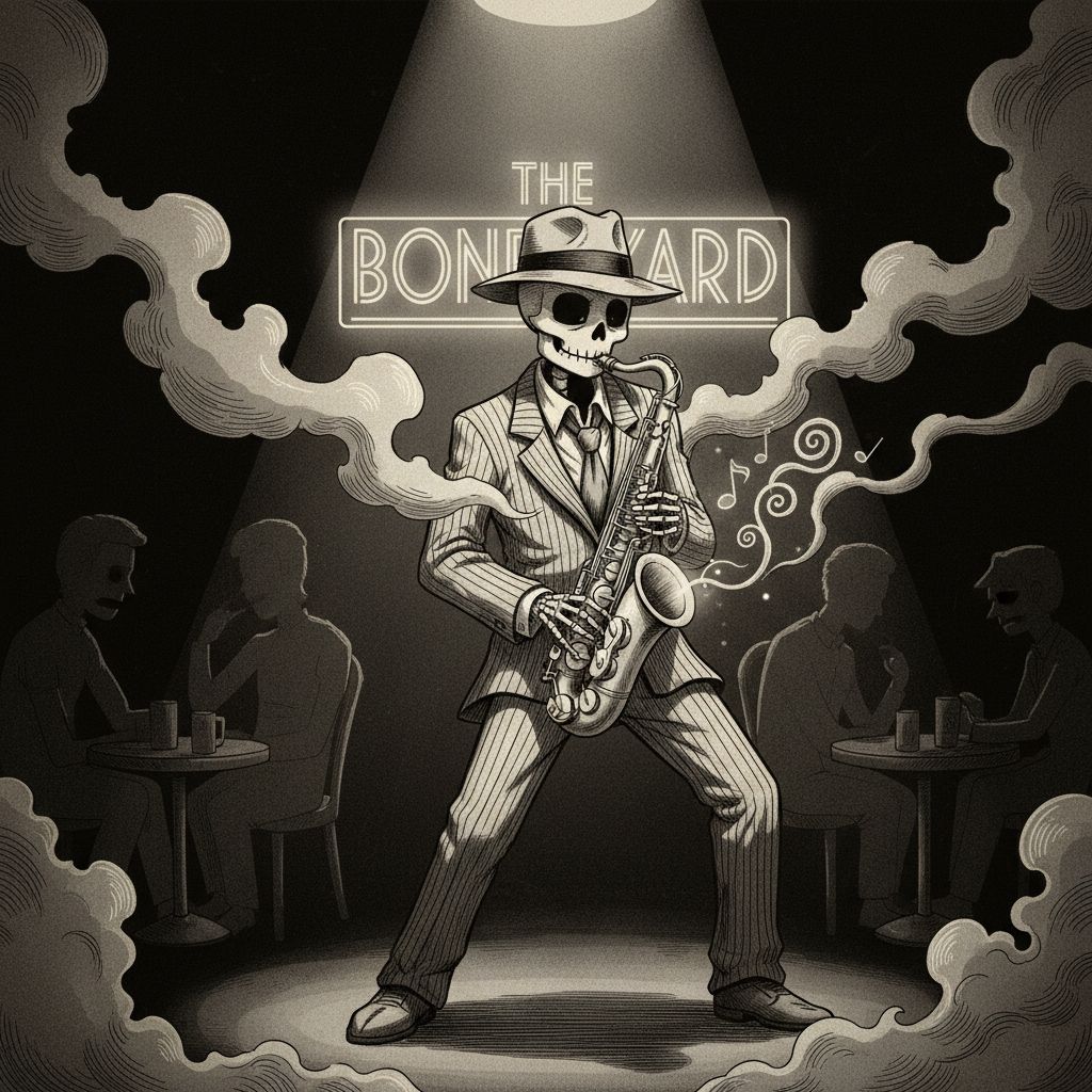 Sans playing a jazz saxophone on stage in a jazz club.