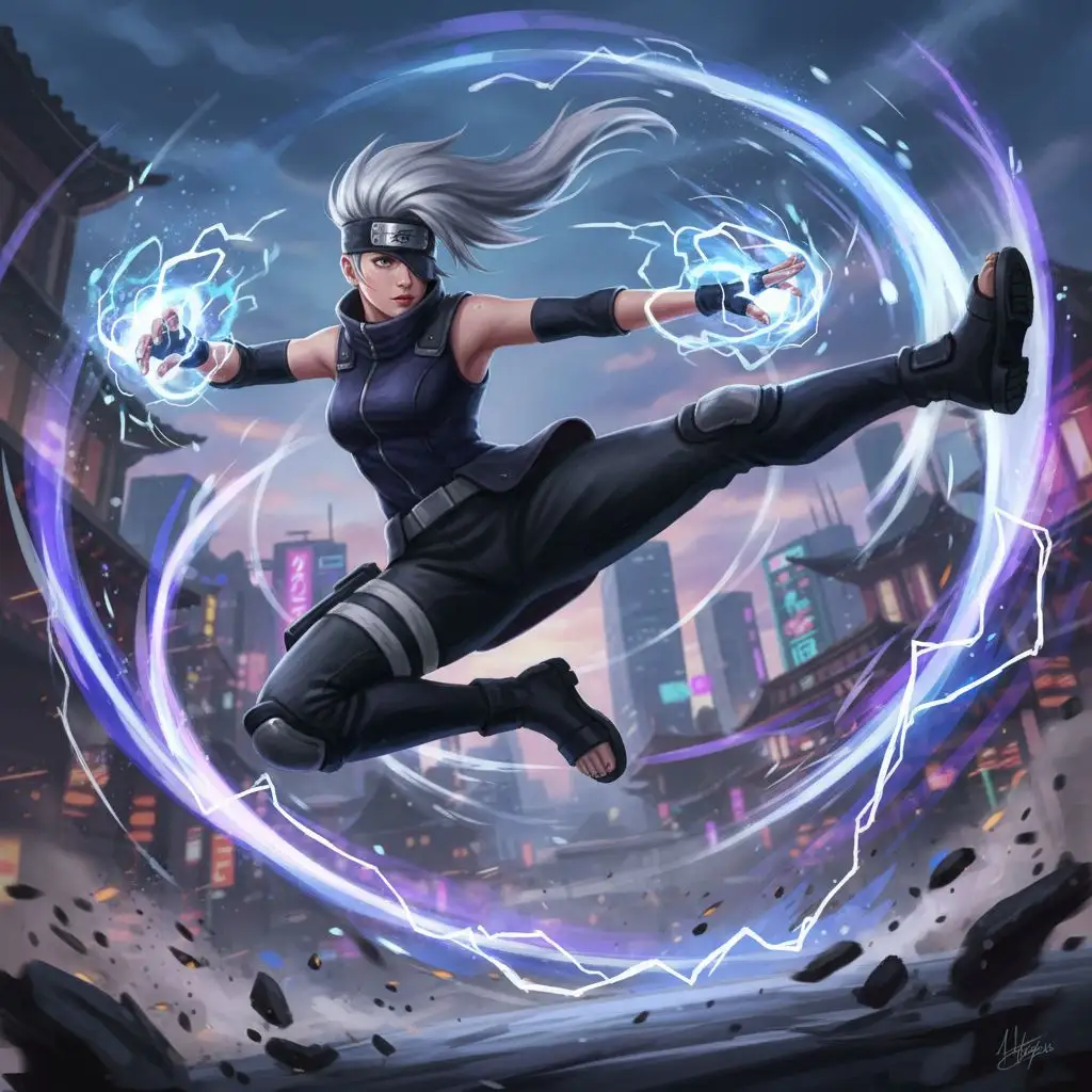 Dynamic female Kakashi Hatake fan art, digital painting.