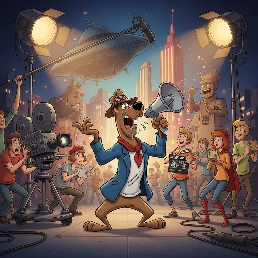 Scooby Doo acting as a director on a Hollywood movie set.
