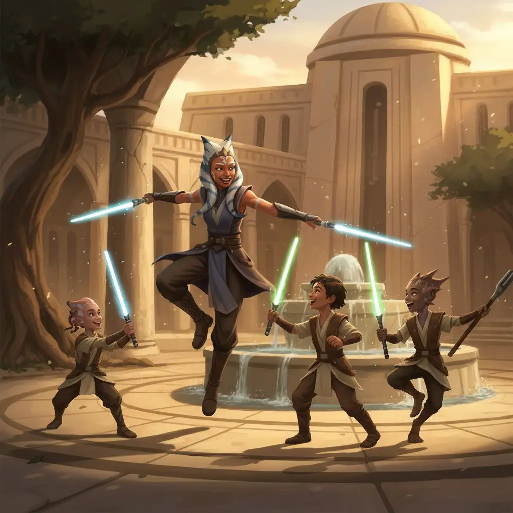 Ahsoka Tano training young padawans in a temple