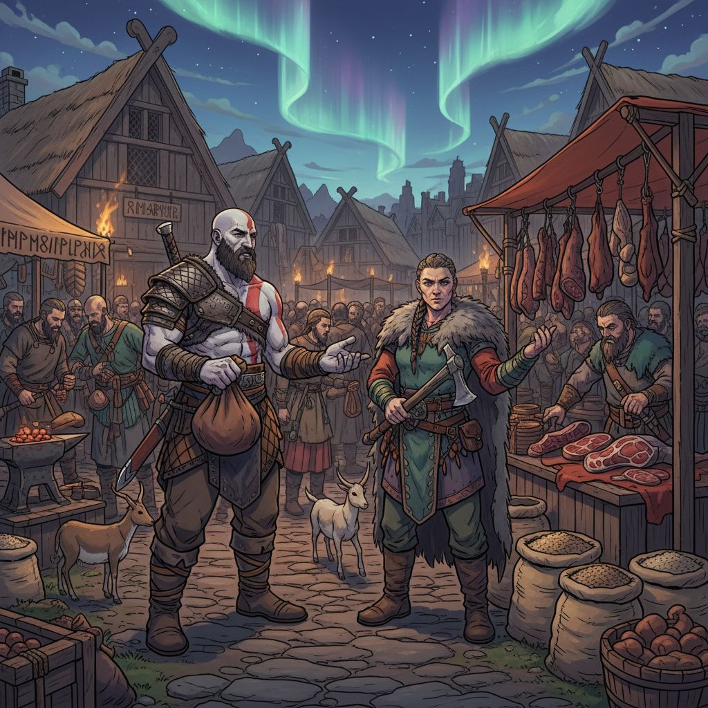 Kratos in Viking marketplace, Kratos fanart.