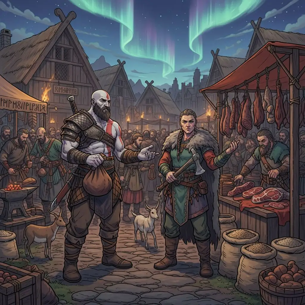 Kratos in Viking marketplace, Kratos fanart.