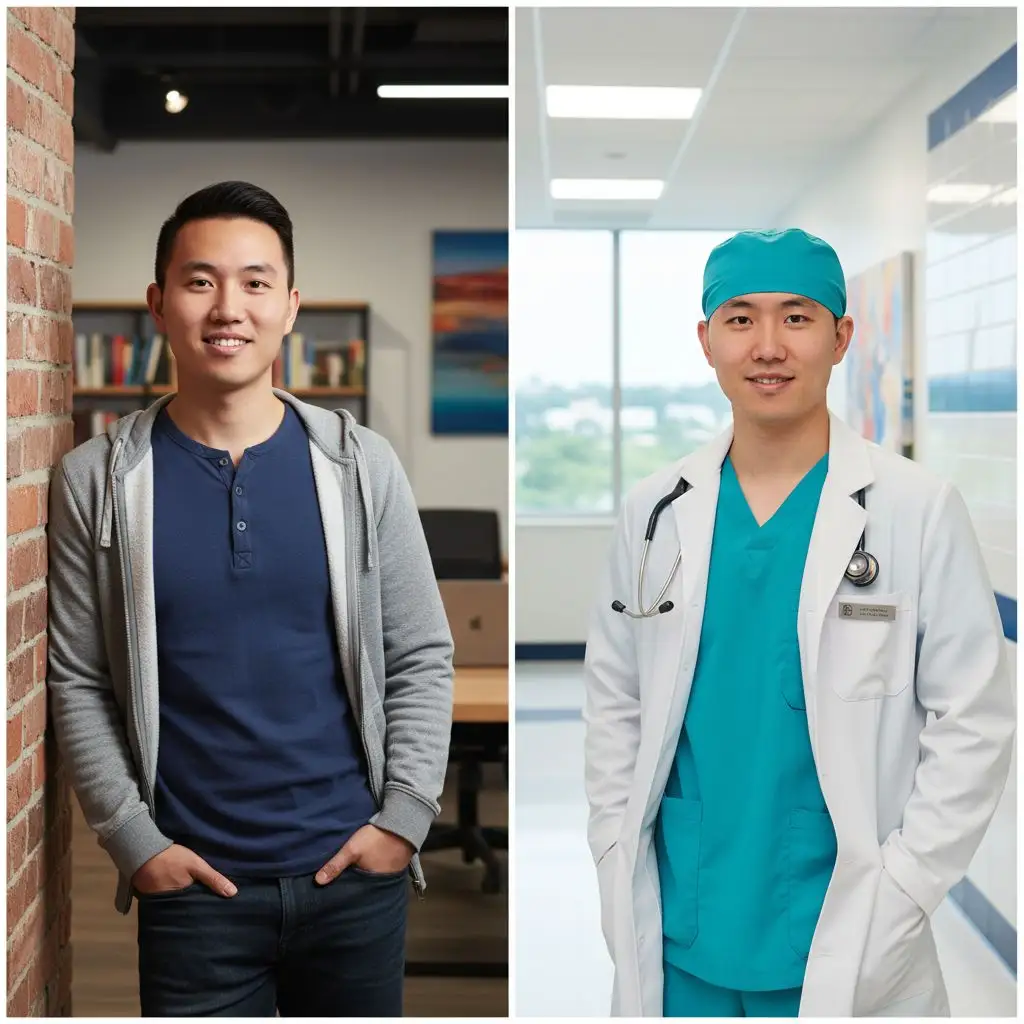 AI-powered professional hospital picture and nurse headshot in a medical setting.