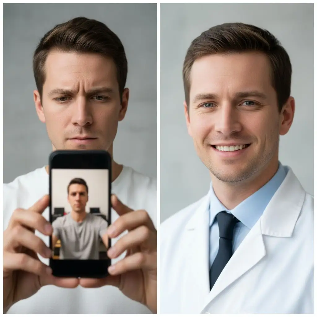 AI-enhanced physician headshot with a white coat from an ordinary photo, perfect for residency applications.